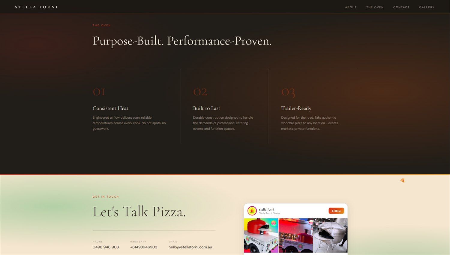 A dark three-column section numbered 01 to 03 above a “Let’s Talk Pizza” heading.